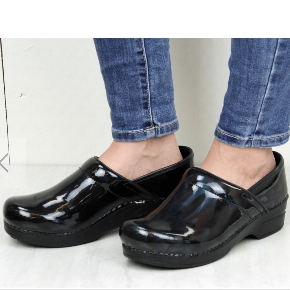 Sanita Acasia Black Rainbow Patent Leather Clogs